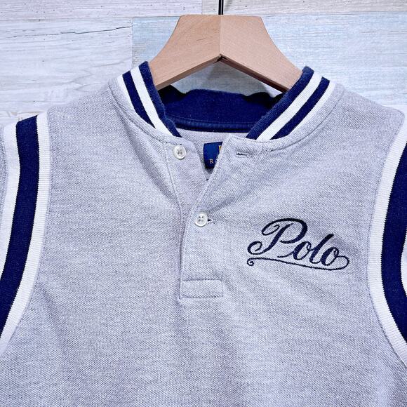 POLO Ralph Lauren Ralphs Tiger Embroidered Shirt Gray Stripe Tipped Boys Small 8 - Picture 2 of 9